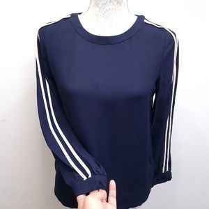 J. Crew Double Stripes Crepe Top Blouse Navy Womens Size 00